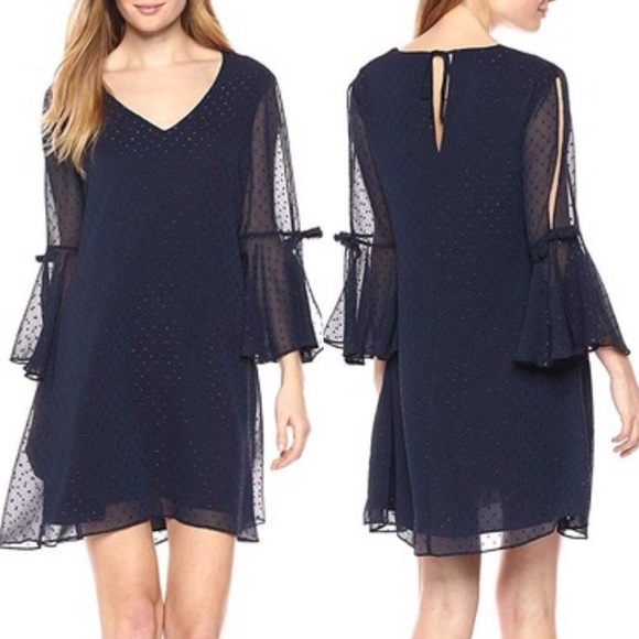 bebe Dresses & Skirts - BEBE Shimmer Dot Trapeze Shift Dress Blue
